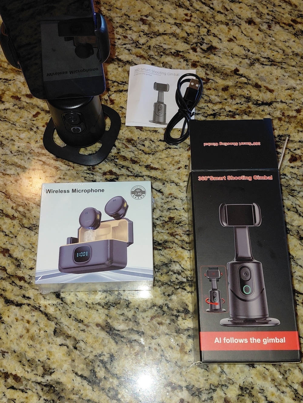 NWT 360° Smart Shooting Gimbal PLUS Wireless Microphone System